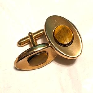 Vintage Swank Cuff Links Gold tone with Tiger's Eye Stone Classic Unique